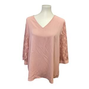 Que Zhu Womens XL Long Sleeve Lace V Neck Polyester Hi Low Shirt Top Blouse